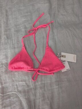 NWT Good American Always Fits Crinkle Triangle Bikini Top Pink 00/0 XS/S